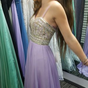 Lavender prom dress with gold and silver
